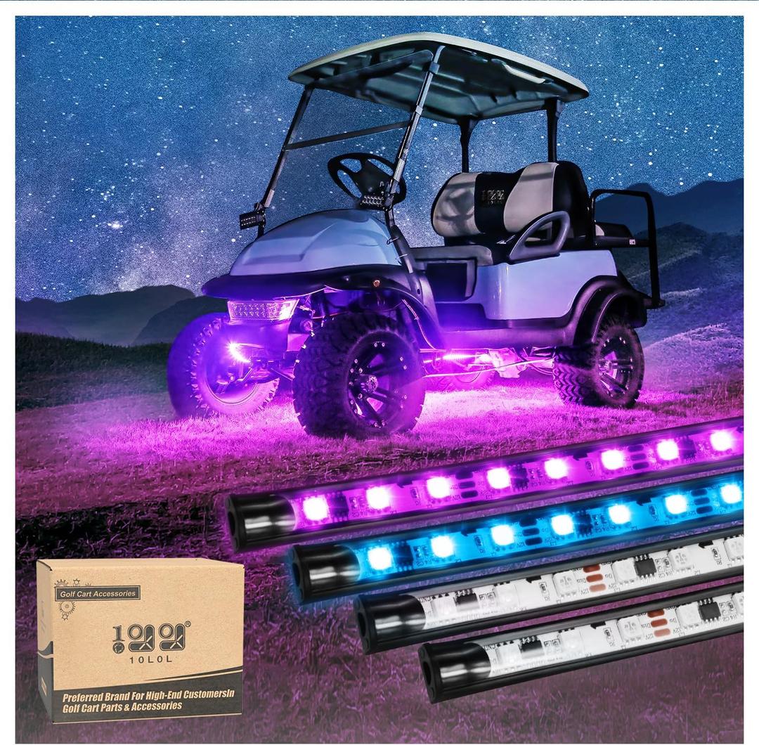 10L0L 4PCS Golf Cart Underbody Light Kit, Underglow LED Light Strip for Yamaha EZGO Club Car, 24 Modes Multicolor RGB Music Sync IP67 Waterproof