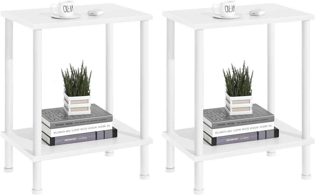 End Table,Small Side Table,2-Tier Nightstand with Storage Shelf,Sofa Bedside Table for Small Spaces in Living Room,Bedroom, Office,Stable Frame,Easy Assembly,White