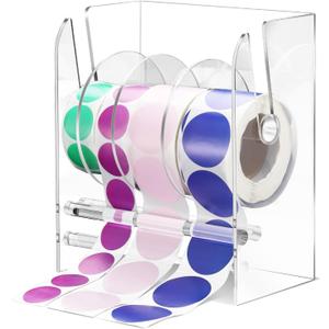 Qilery Adjustable Label Dispenser Acrylic Roll Sticker Dispenser Sticker Holder Organizer Label Stand for Holding Office and Home(4 Disks)