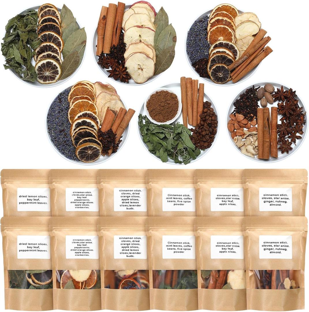 Siifert 12 Pack Winter Stovetop Potpourri Simmer Pot Kit Dried Orange Slices Cinnamon Stick Air Freshener Sachet Ingredients Bowl Filler Decor for Holiday Fragrance Housewarming Gift