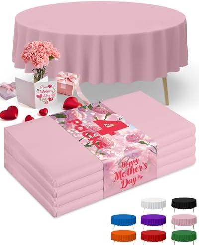 Niuara Pink Plastic Table Cloth - 4 Pack 84" Round Disposable Tablecloths for Round Tables, Table Cover for Valentines, Mother's Day, Holiday Parties & Gatherings
