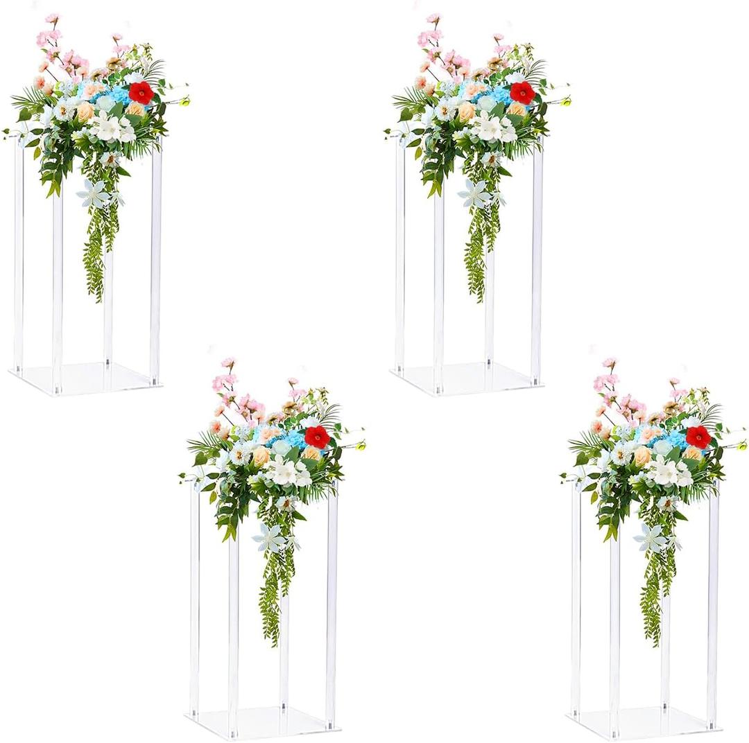 Tgxncsd 15.75in 4pcs Acrylic decorative flower stand +Led String Light Tabletop Geometric Centerpiece Stand-Floor Column Display Stand for Wedding Ceremony Party Reception Decoration (15.75in 4pcs)