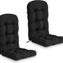 downluxe Water-Resistant Adirondack Chair Cushions, Indoor/Outdoor Chair Cushions Set of 2 with Adjustable Ties, Tufted High Back Patio Chair Cushions, 4.5" Thick Padding, Black (2 Count (Pack of 1))