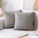 MIULEE Pack of 2 Corduroy Decorative Throw Pillow Covers 24x24 Inch Soft Boho Striped Pillow Covers Modern Farmhouse Home Decor for Sofa Living Room Couch Bed Light Grey
