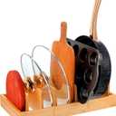 Oqqlin Wooden Pot and Pan Organizer, Pot Lid Holder with 7 Adjustable Dividers Pan Organizers Inside Cabinet Pans Organizer Under Cabinet for Pots, Pans, Baking Sheets, Cutting Boards, Dinner Plates