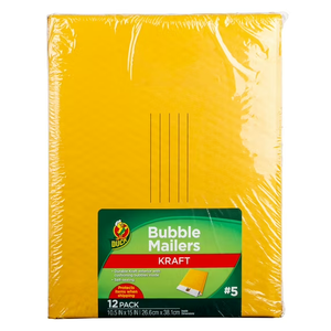 Duck Self-Seal Kraft Bubble Mailers #5, 10.5" x 15", Solid Print, 12 Pack