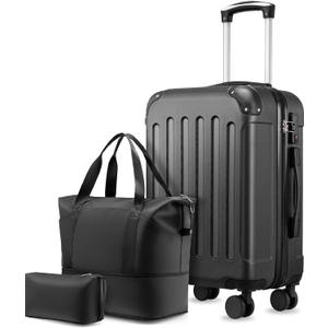 YOETEY Carry On Luggage 22x14x9 Airline Approved, Hardside Suitcase with Wheels, TSA Approved, Tote Bag, Black, 20 inches