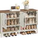 VASAGLE LIRY Collection - Shoe Cabinet, 3-Tier Storage Organizer, Shoe Shelf, Farmhouse Freestanding Cabinet, Height-Adjustable Shelf, 13.8 x 47.2 x 27.6 Inches, Rustic White ULBC039W01