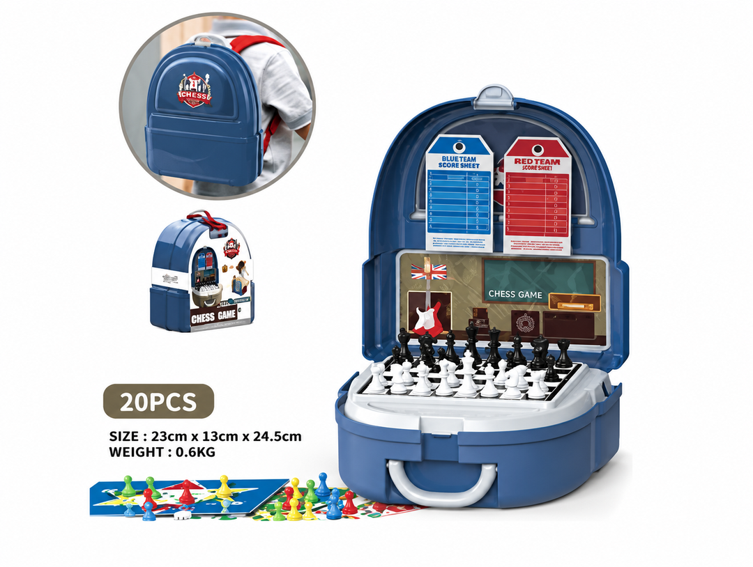GLT Pretend Play Chess Set, 20 pcs Play Set with Brief case | 4 in 1 Chess Play Set Brief Case (Multi)