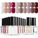 OpenLive 12 PCS Nail Polish Set 10 Color With 2PCS Base and Top Coat Quick Drying Fall Nude Brown White Red Color Holiday Gift for Her 5ML
