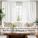 White Blackout Pleated Ruffle Curtains for Bedroom with Design,Room Darkening Pom Pom Textured Ruffled Farmhouse Boho French Country Decorative Curtains for Living Room 84 Inches Long, 50"W x 84"L