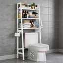 Over The Toilet Storage, Wooden 3-Tier Over-The-Toilet Rack Bathroom Space Saver Organizer, Freestanding Above Toilet with Toilet Paper Holder and Hooks (White), 11.02D x 25.59W x 61.42H in
