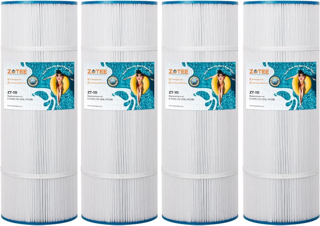 ZOTEE PCC80-PAK4 Replacement Pool Filter Cartridge for PCC80, C-7470,PLFPCC80, Darlly 70804,Clean and Clear Plus 320, Filbur FC-1976, 20"x7" Pool Filter, 4 Pack