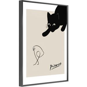 jenesaisquoi Picasso Wall Art The Cat & Bird of Picasso Artwork Picasso Posters Framed Canvas Wall Art for Living Room Bedroom (Black Frame, 12" x 16")