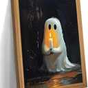 Framed Vintage Halloween Ghost Wall Art - Spooky Candle Ghost Fall Texture Pictures Wall Decor for Living Room, Kids Room, Halloween Bedroom or Party 16x24 inch