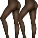 X-CHENG Fleece Lined Tights Sheer Women - Fake Translucent Warm Pantyhose Leggings Sheer Thick Tights for Winter, M