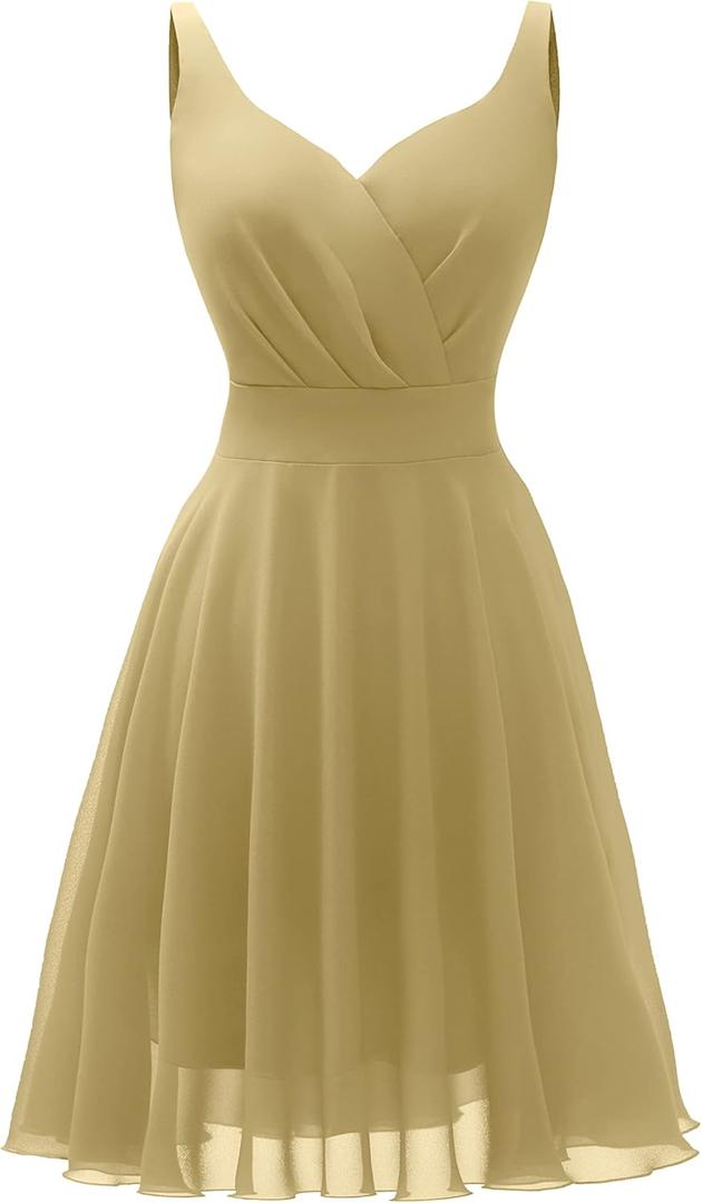 Dressever Summer Cocktail Dress V-Neck Adjustable Spaghetti Strap Chiffon Sundress (XX-Large, Champagne)