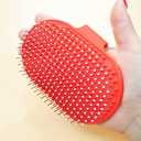 Pet Rubber Grooming Brush Bath Brush Massager with Adjustable Loop Handle Stainless Steel Pin, Random Color