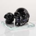 Halloween Decorations Gifts - 2pcs Black Crystal Skull Head Statue, 3.9 x 3 Inch Large & Small Party Carved Souvenir, Indoor Scary Home Decor Skull Head Props