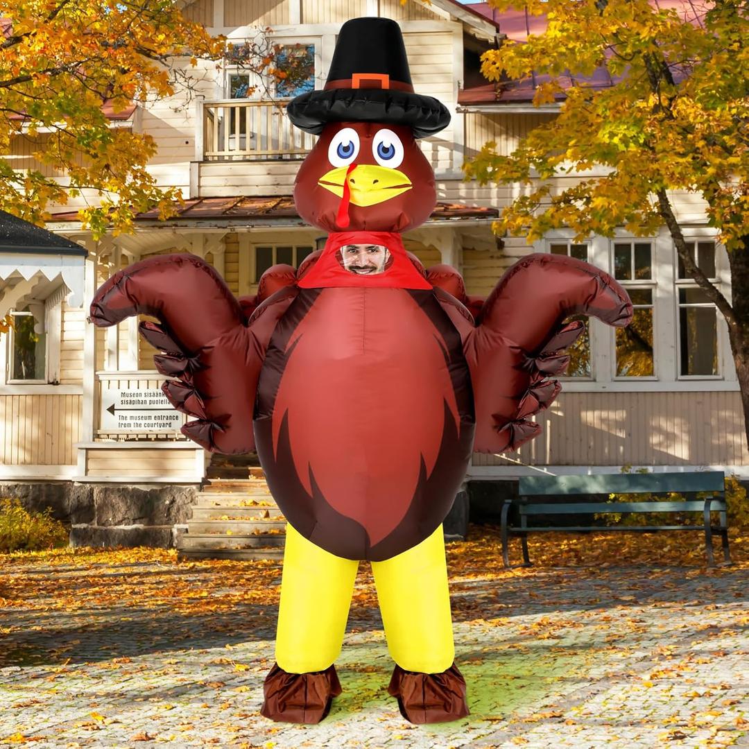 VercanMonth 8.53ft Thanksgiving Turkey Inflatable Costume Blow up Cosplay Suit Funny Turkey Decorations Turkey Outfit for Men Fall Autumn Party Indoor Outdoor Halloween Yard Decor Decorations