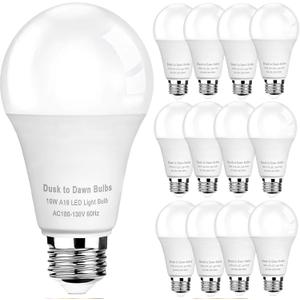GEPLAD 12-Pack Dusk to Dawn Light Bulbs Outdoor 75 Watt Equivalent, Automatic On/Off Sensor LED Light Bulb, 10W Daylight 5000K, 1100 Lumen, A19 E26 Bulbs