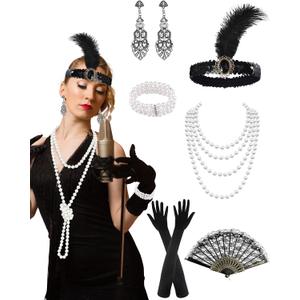 PLULON 1920s Accessories for Women, Great Gatsby Flapper Dress Accessories Fashion Roaring 20s Costume for Women (Black)