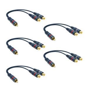 RCA Splitter 1 Male 2 Female 5 Pack, RCA Y Splitter RCA Cable Audio Video Splitter Adapter Extension Cord 0.2M/0.65ft for Subwoofer Speaker