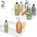 mDesign Large Plastic Divided Portable Storage Organizer Caddy Tote Basket Bin with Handle for Kitchen, Pantry, Countertop, Cabinet, Cupboard - Ligne Collection - 2 Pack - Clear