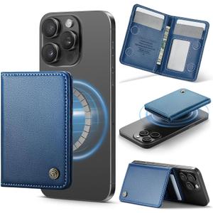 Defencase for Magsafe Wallet Magnetic Card Holder RFID Blocking, PU Leather Minimalist Phone Wallet for MagSafe Phones and Cases for iPhone 17/16/ 15/14/ 13/12/ Pro/Max/Plus/Air, Dark Blue