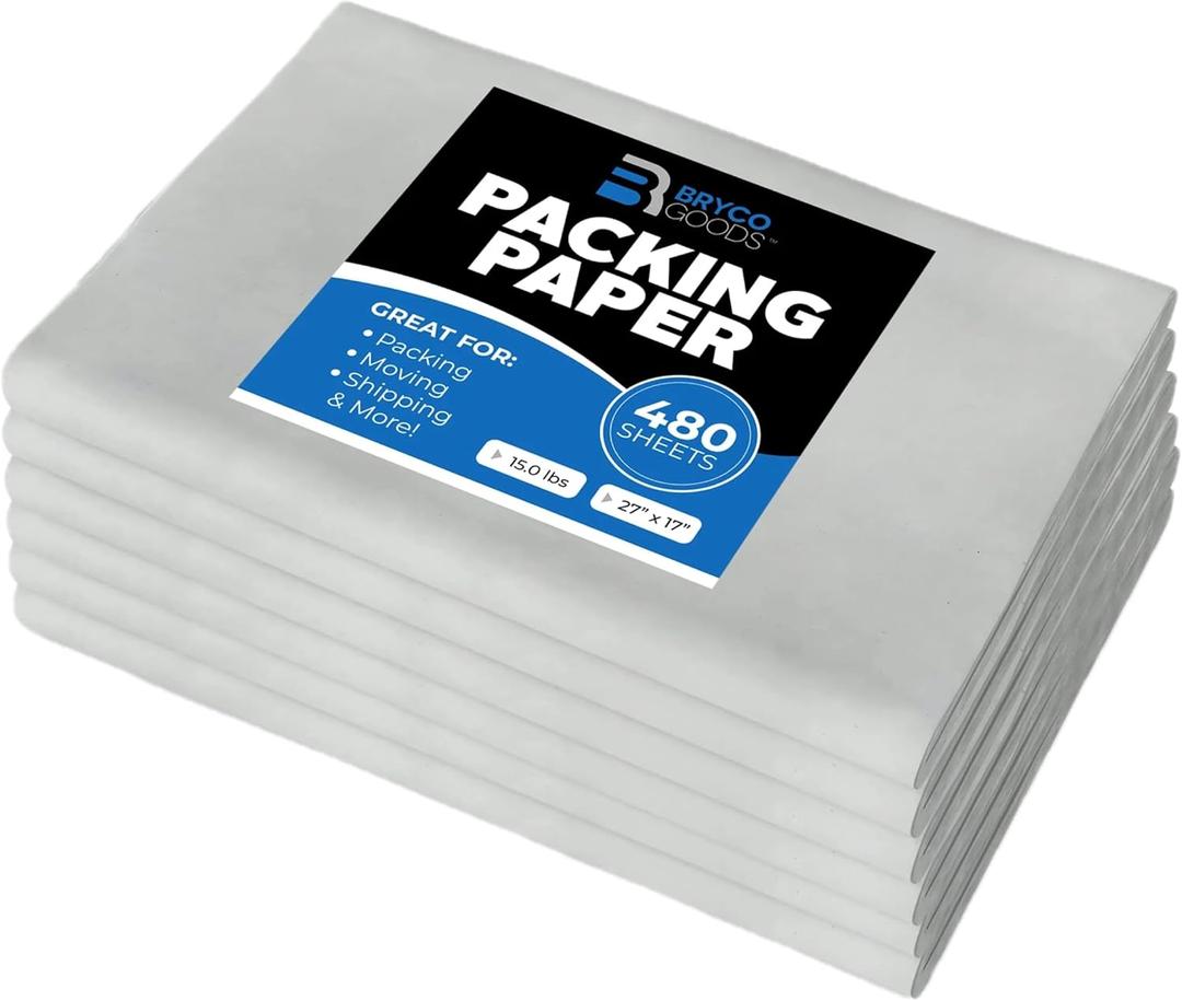 Packing Paper Sheets for Moving | 480 Sheets | 27" x 17" | 15lb | Made in USA | Newsprint Paper | Must Have in Your Moving Supplies