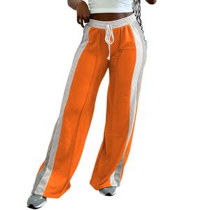 PINSV Women's Wide Leg Sweatpants Baggy Lounge Pants Active Joggers Striped Track Pants Orange M (M)