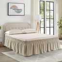 Khaki Wrap Around Bed Skirt for Full/Queen Beds 18" Drop,Bed Skirt Adjustable Elastic Dust Ruffles Easy Fit Wrinkle & Fade Resistant Luxurious Fabric Machine Washable