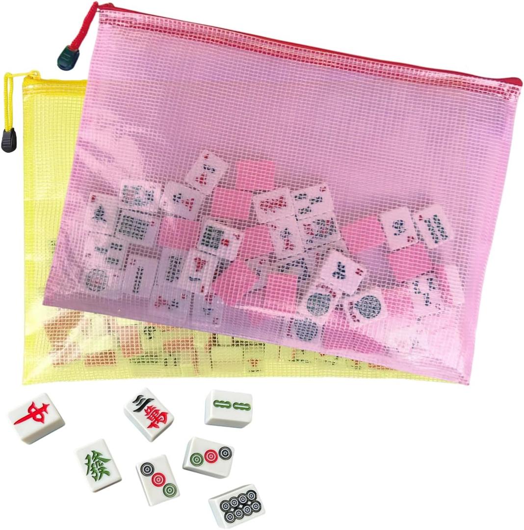 4 x Transparent Mahjong Tiles Bag with Zipper 2 Pack, Empty Case for American Mahjong, Mah Jong Gifts Accessories,2 Colors of Transparent Mahjong Rack Bag,Domino or Tile Games Box(Case Only) (Yellow and Pink-2)