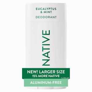 Native Aluminum Free Deodorant, Eucalyptus & Mint, Large Size Stick, 72 Hour Odor Control, for Women & Men, Contains Naturally Derived Ingredients, 3.1 oz