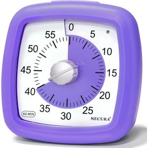 Secura 60-Minute Visual Timer, Silent Study Timer for Kids and Adults, Time Clocks, Time Management Countdown Timer for Teaching (Purple & Purple)
