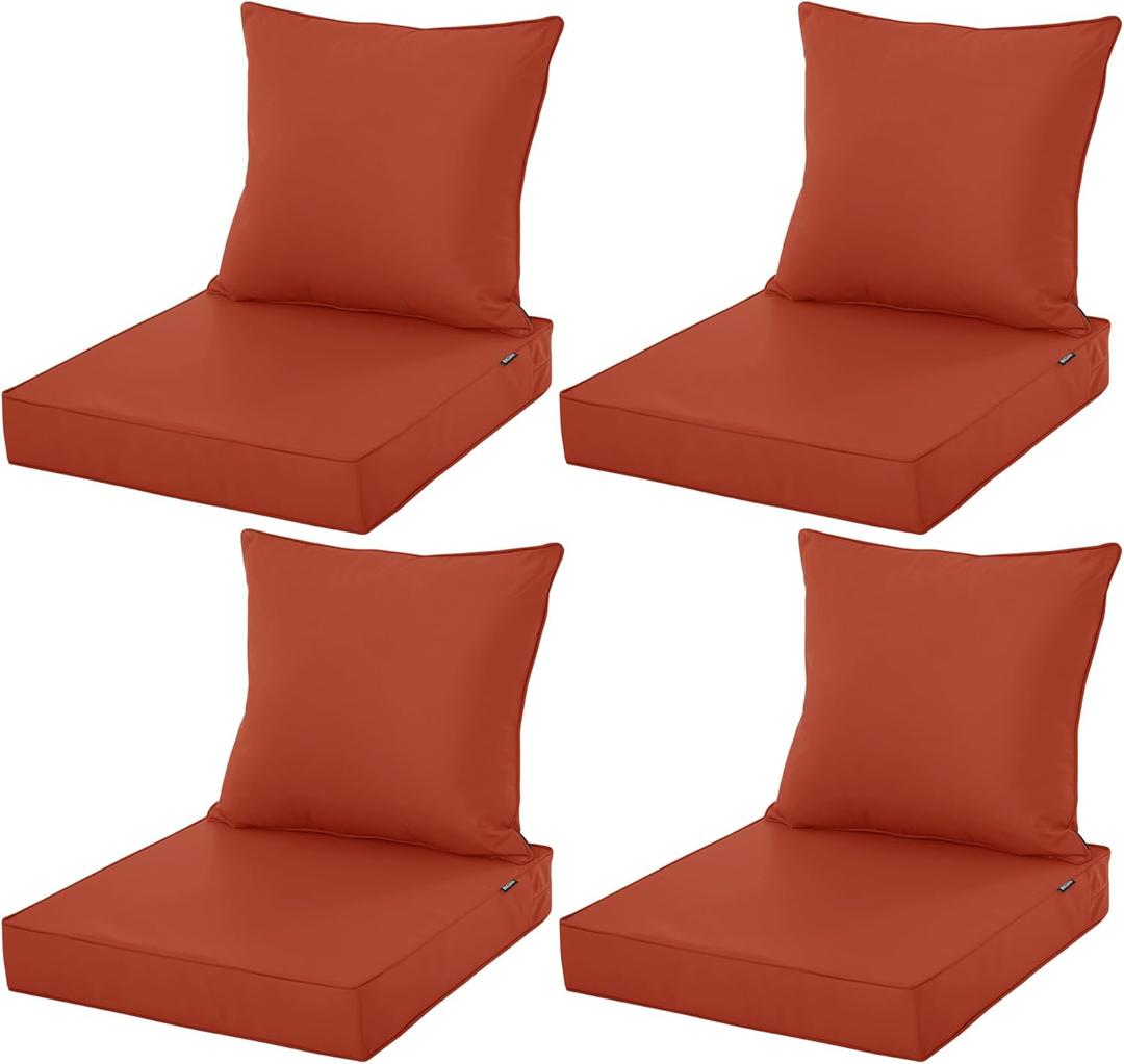 Outdoor Chair Cushions 19x19 Inch, Waterproof Fade Resistant Deep Seat and Backrest Cushion Set for Patio Furniture, Rust, Set of 4