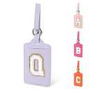 Personalized Initial A-Z Luggage Tag for Suitcases, PU Leather Luggage Tags with Privacy Cover Name Card, Purple Cute Monogrammed Funny Luggage Baggage TSA Approved Tags for Women Kid(1 Pack Letter Q)
