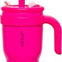 VINUR 14 oz Kids Tumbler with Handle Stainless Steel Double Wall Vacuum Insulated Tumbler Travel Water Drink Cup with Lid and Straw(Rose Pink)