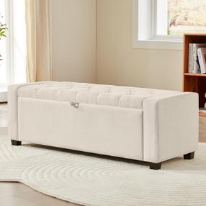 Royal Windsor Ottoman with Storage,Tufted Storage Bench with Safety Hinge,Holds up to 350 lb,Upholstered Bench with Seating for Bedroom, Living Room,Entryway,Linen Beige, 15.8"D x 43.3"W x 15.8"H