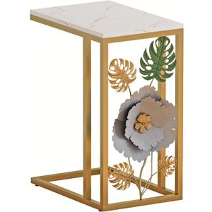 Gold C Shape End Table,Metal C Side Table for Couch,Living Room, 18.9 x 12.6 x 24.21 inches