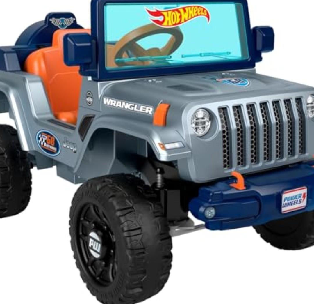 ​Power Wheels Hot Wheels Jeep Wrangler Toddler Ride-On Toy with Driving Sounds, Multi-Terrain Traction, Seats 1, Ages 2+ Years
