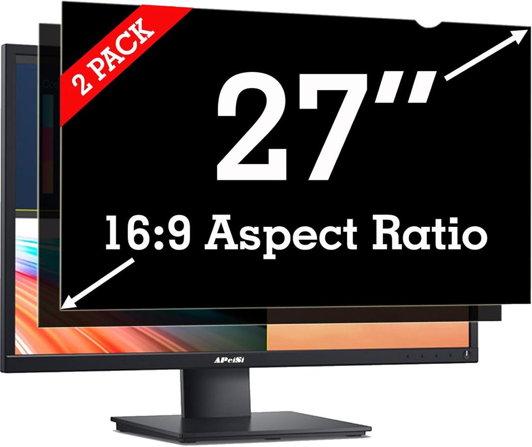 [2 Pack] 27 Inch Privacy Screen Filter for Widescreen 16:9 Monitor | Privacy Shield | Anti-Glare | Anti-Blue light Protector | Eye Protection | Computer Security Private Filter