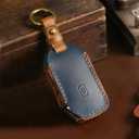 5-Button Leather Key Fob Cover, Compatible with Kia Cerato Ceed Forte NIRO Sorento Seltos Sportage Soul Telluride Keyless Entry Remote Smart Key, No Screw Design Retro Key Protector(Blue)