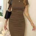 Missufeintl Women's Bodycon Ruched Short Sleeve T Shirt Midi Sundress Fitted Casual Dress (Brown, M)