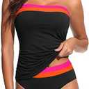 Daci Bandeau Tankini Swimsuits for Women - Two Piece Ruched Tummy Control Bathing Suit Strapless Swimwear with Bottom, Size: L