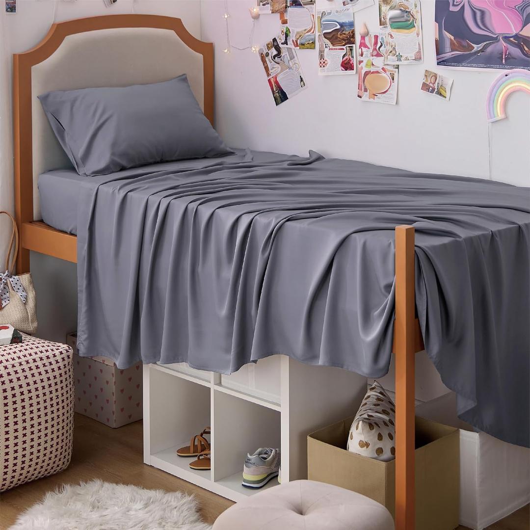 Bedsure Cooling Sheets Twin XL, Rayon Derived from Bamboo, PureWoven, Breathable & Soft Twin XL Sheet Sets, Deep Pocket Up to 16", Hotel Luxury Silky Dorm Bedding for Hot Sleepers, Dark Grey