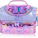 Kids Double Decker Cooler Insulated Lunch Bag, Back to School Large Meal Tote for Boys, Girls, Men, Women, with Adjustable Strap, Butterfly