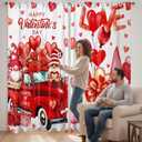 2 Pcs Valentines Day Curtains for Living Room Red Heart Truck Gnome Curtains 52 x 84 Inches Happy Valentines Day Window Drapes Romantic Love Bedroom Window Party Decor