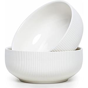 getstar Salad Bowl, 8 inch 60 oz Large Serving 2 Packs Ceramic Bowl Set, Microwave & Freezer Safe, Bowl Set of 2 For Fruit Soup Pasta Popcorn (White)