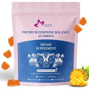 GUITI Premium Feminine Balance Gummies, Hawaiian Pineapple Flavored Gummies, Pineapple Gummies for Women PH, Vaginal Probiotics, 60 Gummies